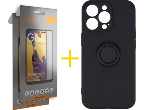 Carcasa + 2 Protectores de Vidrio Full iPhone 13 Pro Max ACCETEL Gel O-Ring Negro