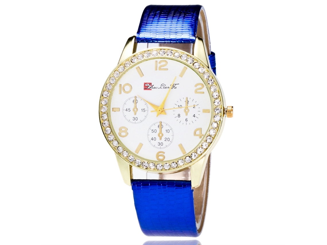Reloj De Pulsera De Moda Para Parejas Con Correa De Pu Y Esfera Redonda, Cuarzo Azul.
