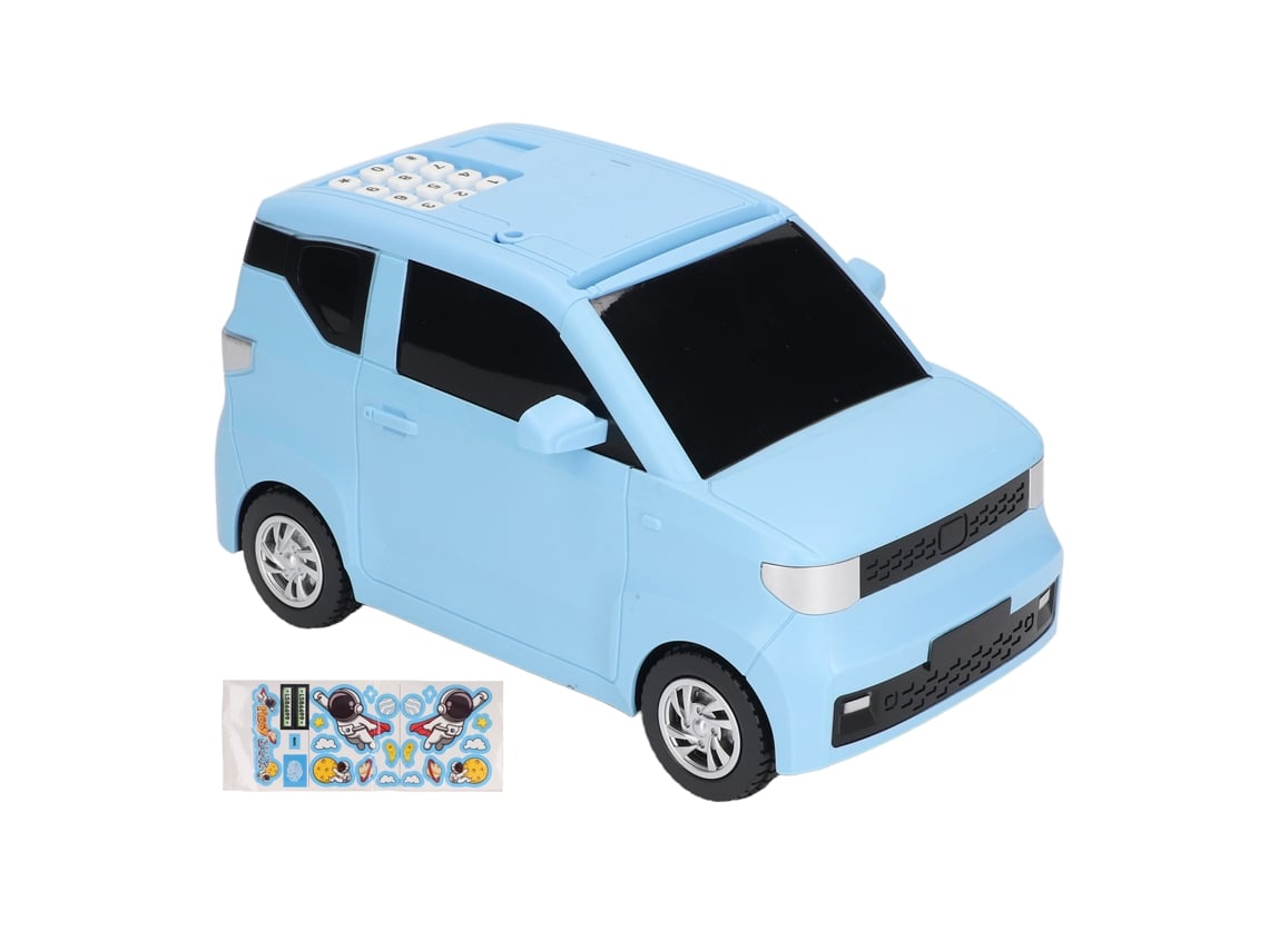 Cofrinho eletrônico infantil BJ com leitor de impressões digitais e senha, compatível com diversos modelos e adesivos.