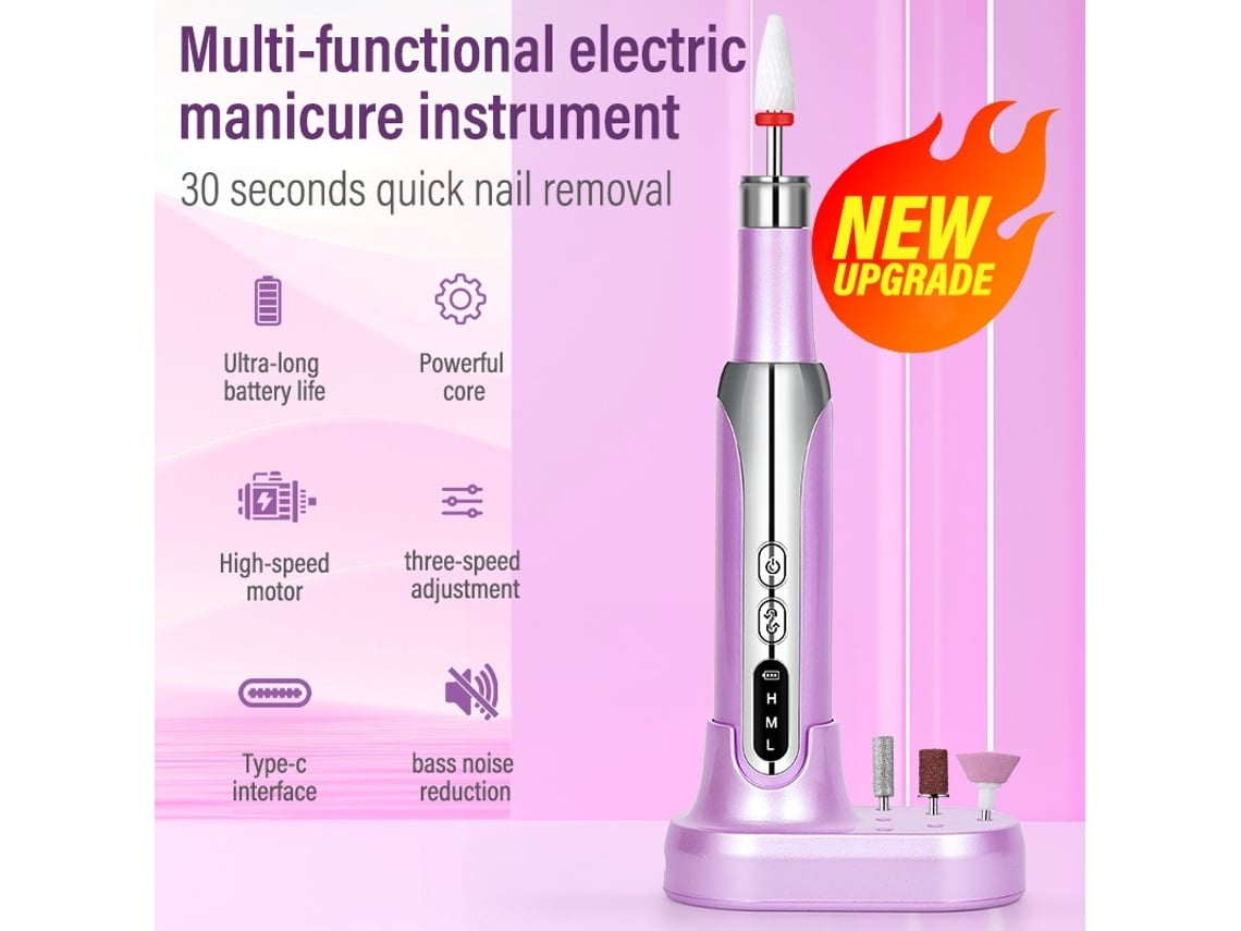 Set de manicura y pedicura profesional con taladro de uñas, lima eléctrica de 15000 rpm y brocas de lijado para salón y hogar, color morado Lalamoli