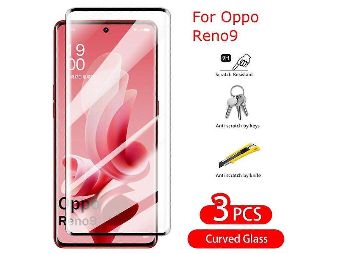 Juego de 3 protectores de pantalla de vidrio templado curvo para Oppo Reno9 9d YUNZII