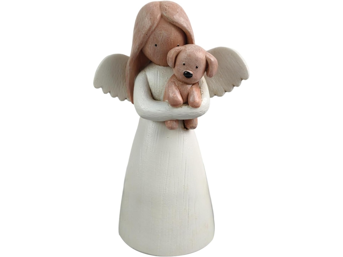 Estatua Ángel Sosteniendo Perro Escultura Condolencias Estar Dormitorio Estante Mesita Noche Decoración