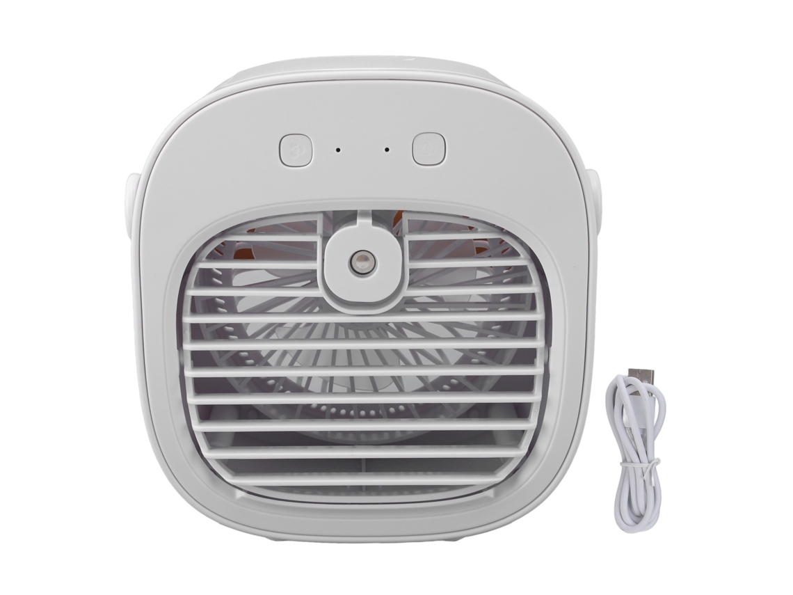 Aire acondicionado portátil recargable por USB, 3 velocidades, blanco.