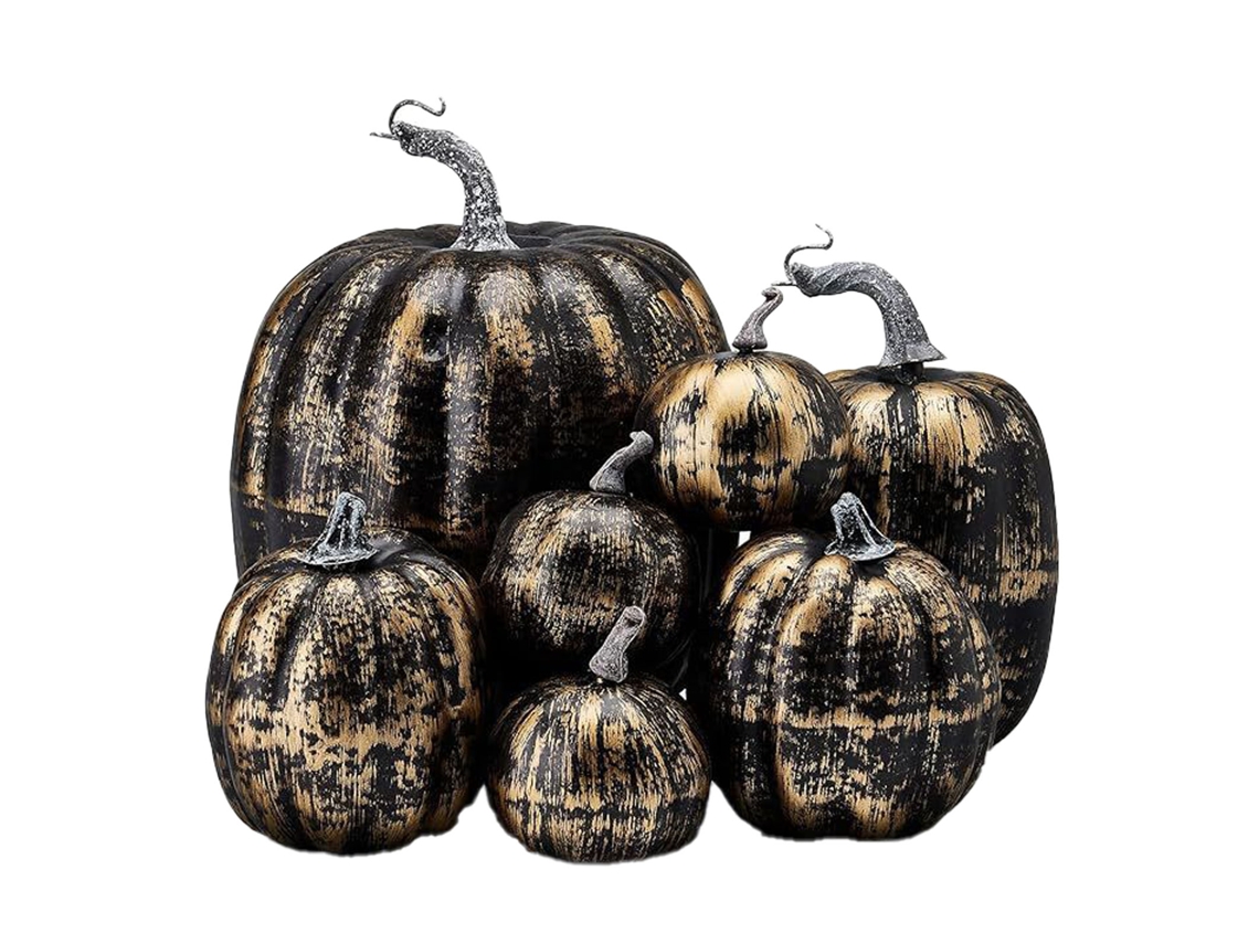 7 Calabazas Artificiales De Espuma Reutilizables Con Pintura Brillante Para Decoración De Otoño, Navidad Y Acción De Gracias.