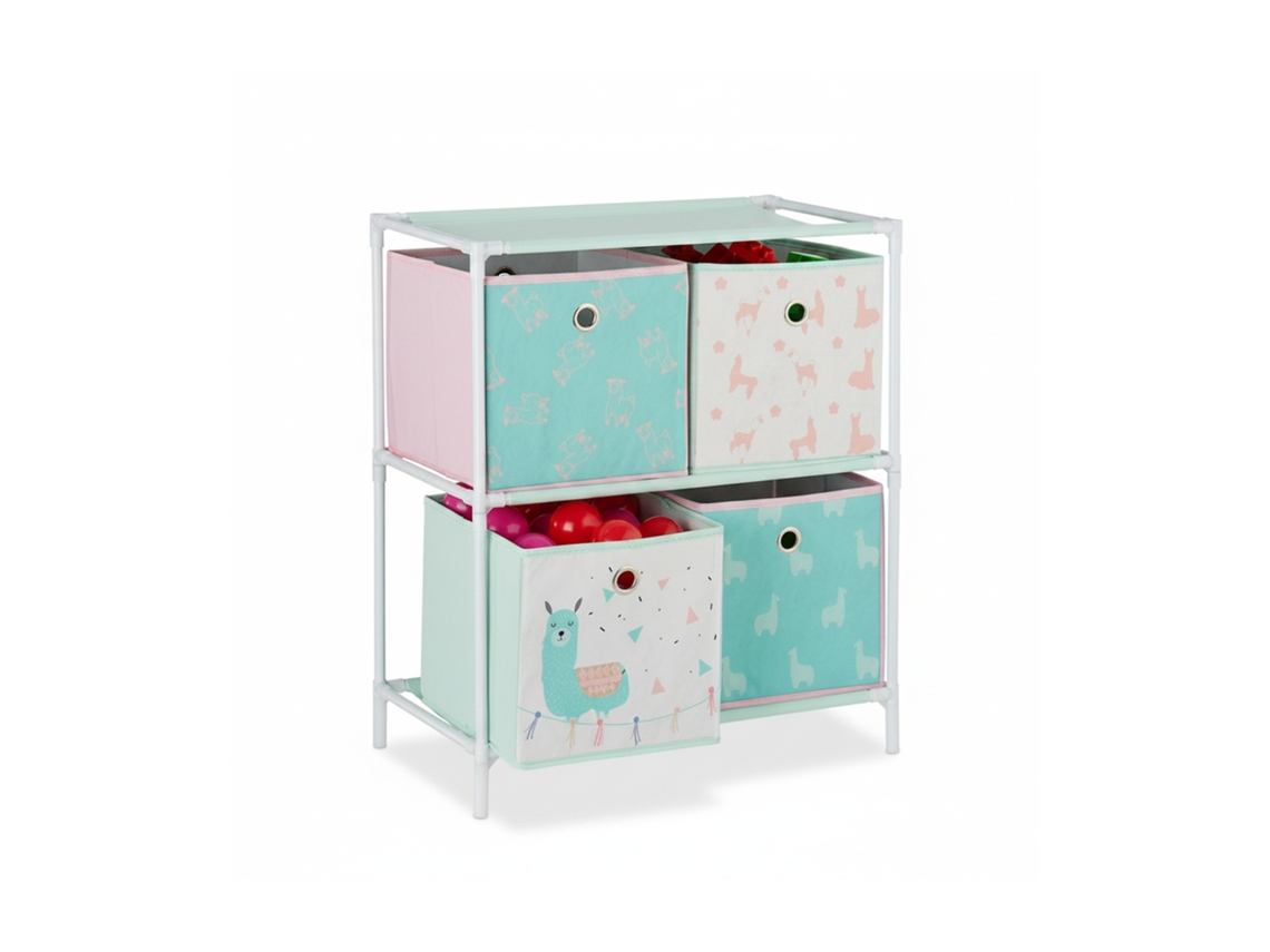 Estante Infantil Relaxdays Com 4 Caixas, Design De Lhama, Para Quarto, Brinquedos, Hbt 62 X 53 X 30 Cm, Colorido