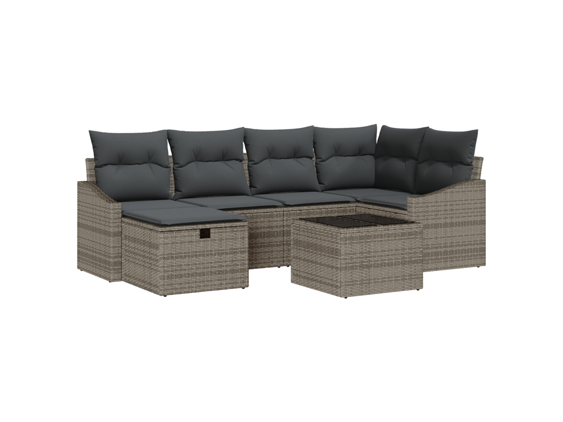 Conjunto 7 De Sofá De Jardín De Vidaxl Con Cojines Gris Rattan De Polietileno
