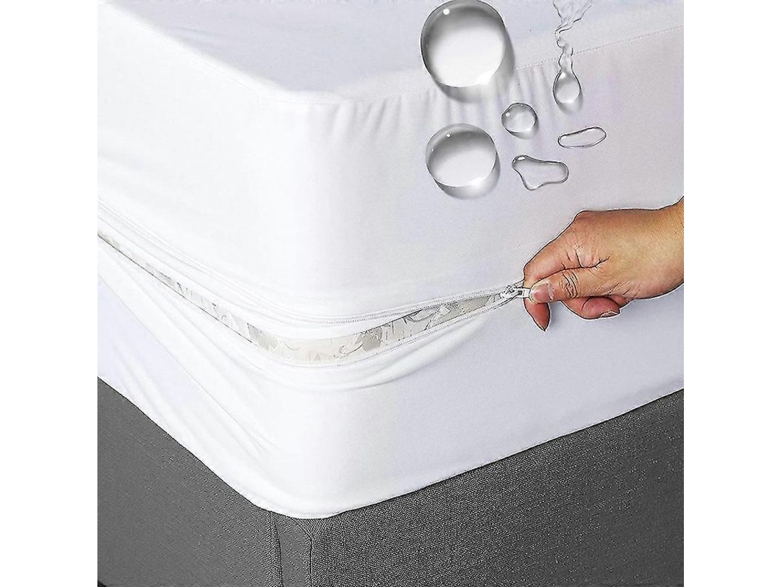 Protector De Colchón Impermeable Con Cremallera, 6 Lados, 90x200x30cm, Blanco, Antiácaros, Doble Capa.