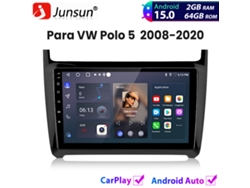 Autorradio JUNSUN Android 15 con CarPlay para VW Polo 5 2008-2020, GPS, navegación, Bluetooth, 2+64 GB