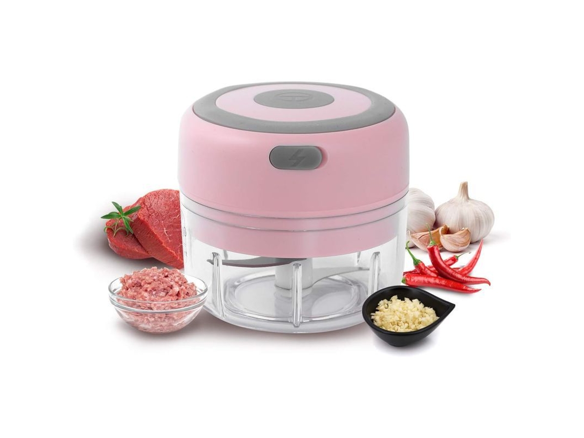 Mini picadora eléctrica de ajos Rebe de 100 ml, picadora para carne, verduras, frutas, cebollas y ajos (rosa).