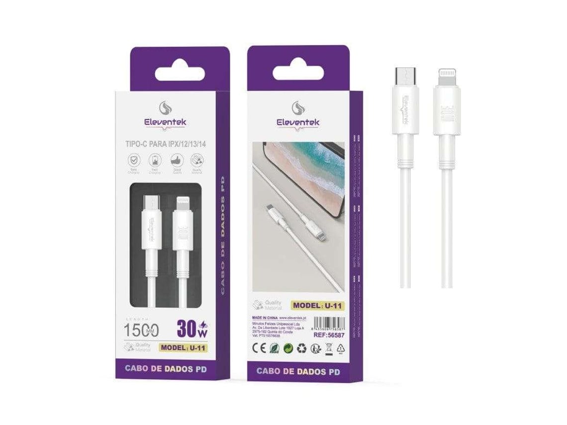 Cable Tipoc Lightning Metro para Apple ELEVENTEK Blanco