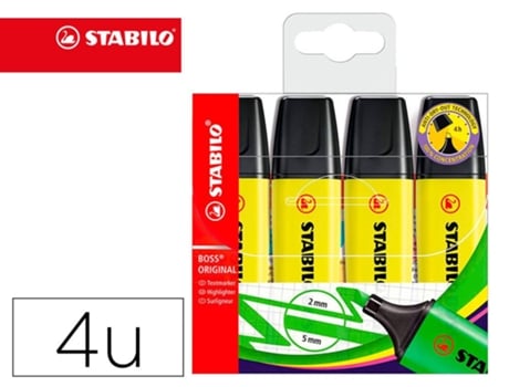 Marcador Stabilo Boss Fluorescente 70 Amarelo Estojo de 4 Unidades