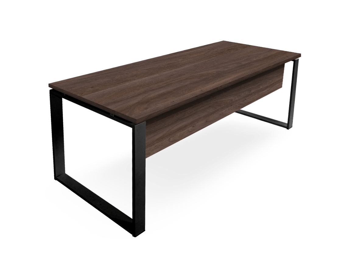 Mesa-Escritorio con Faldón. Estructura metálica abierta Negro. 180x80 cm. Nogal. OFILIKE