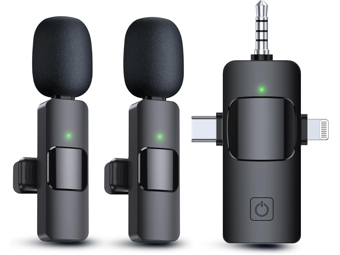 Micrófono Solapa Doble Inalámbrico, Receptor Triple, Plugplay, Reduce Ruido, Compatible Móvil, Cámara Y Pc Para Entrevistas Dobles.