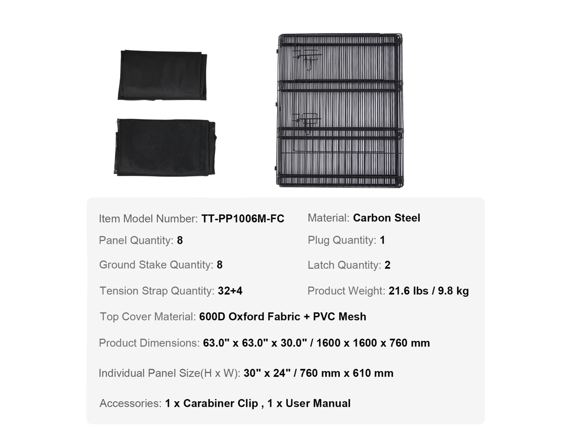 Vedação para perros, construcción de metal resistente, diseño espacioso, 8 piezas, 30 x 24 pulgadas, OEM