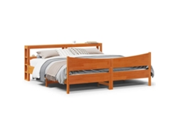 Estructura Cama Con Cabecero Madera Pino Marrón Cera 200x200 Cm