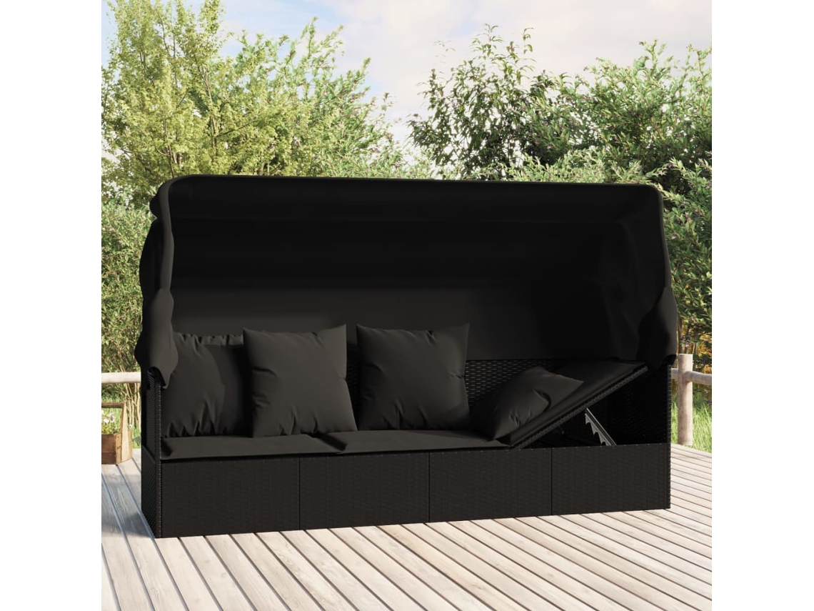 Sofá de exterior con toldo y cojines de mimbre negro DKD HOME DECOR