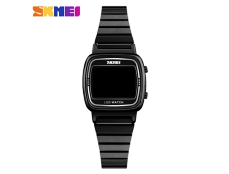 Reloj digital para mujer con banda de acero inoxidable, reloj LED electrónico cuadrado resistente al agua, tira de acero negra LUUCOZK