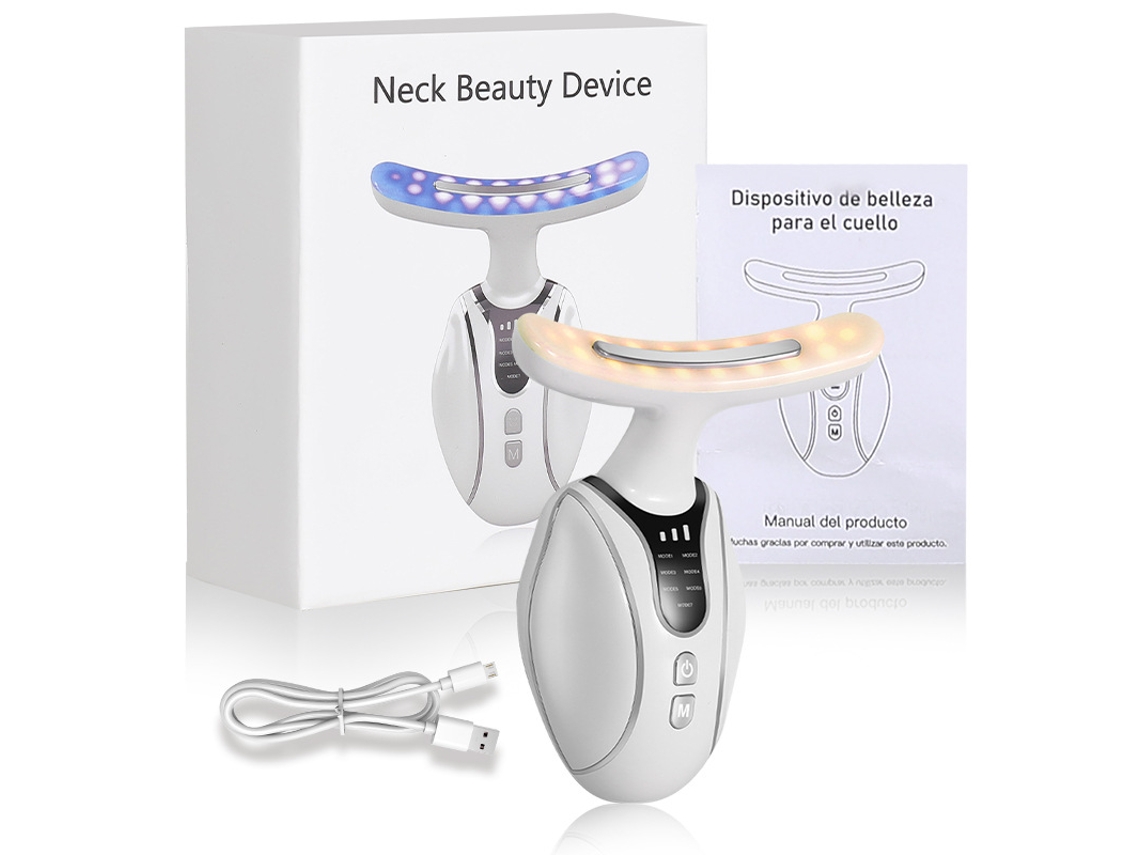 Masajeador facial portátil con luces LED de 7 colores para mejorar el cuidado del cuello y los hombros.