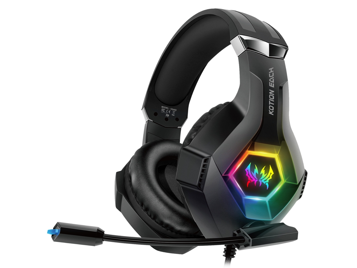 Auriculares para juegos GS450 con cable para PC, mando de PS4/PS5, negros (iluminación RGB) + cable adaptador divisor 1 a 2