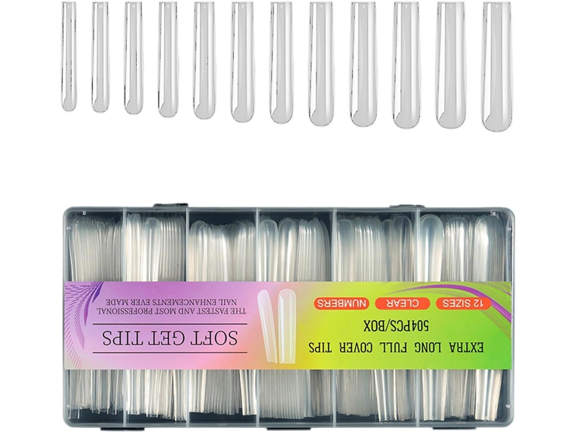 Juego de 504 uñas postizas SFUSHOS, de gel transparente, extralargas.