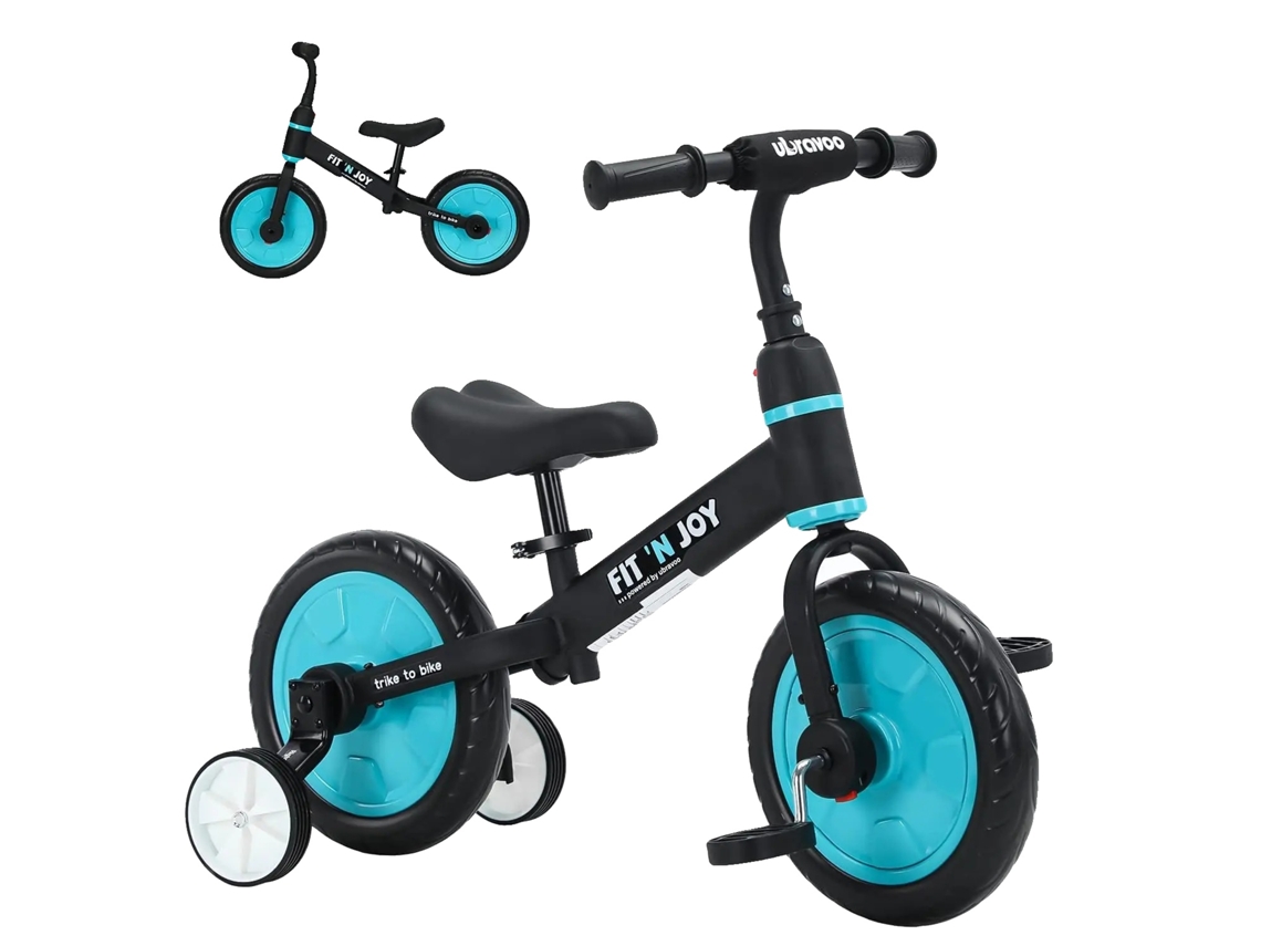 Bicicleta de entrenamiento infantil, bicicleta de equilibrio con ruedines, pedales desmontables, azul
