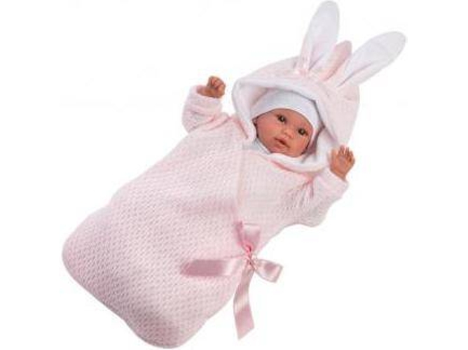 Muñeca LLORENS Recién Nacida Llorona con Saco de Conejito Rosa (36 cm)