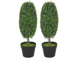 Juego 2 Árboles Artificiales Resistente Uv Plástico Cemento Con Maceta