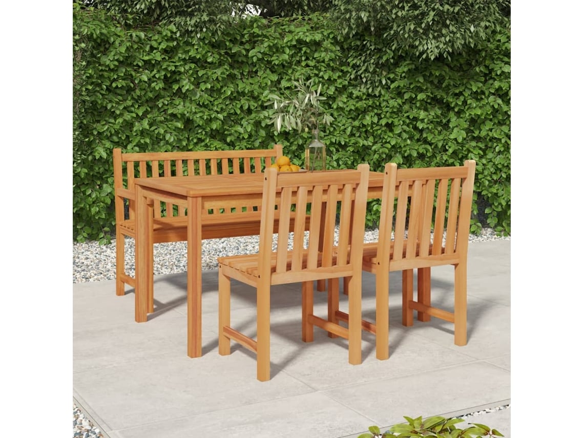 Juego de comedor de jardín de 4 piezas en madera maciza de teca DKD Home Decor