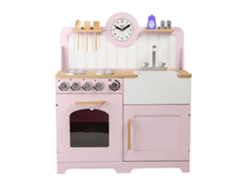 Cocina infantil de madera Tidlo, color rosa campestre, con accesorios.