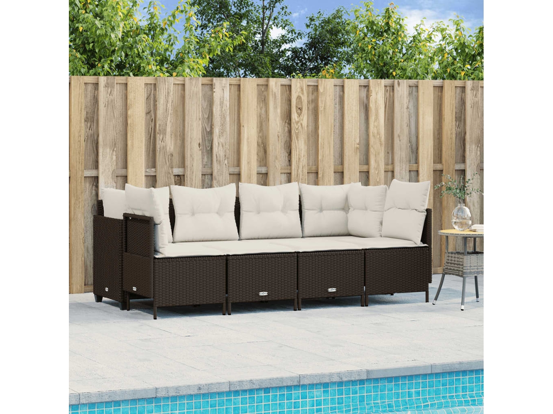 Conjunto de sofás de jardín con cojines de mimbre marrón, Dkd Home Decor