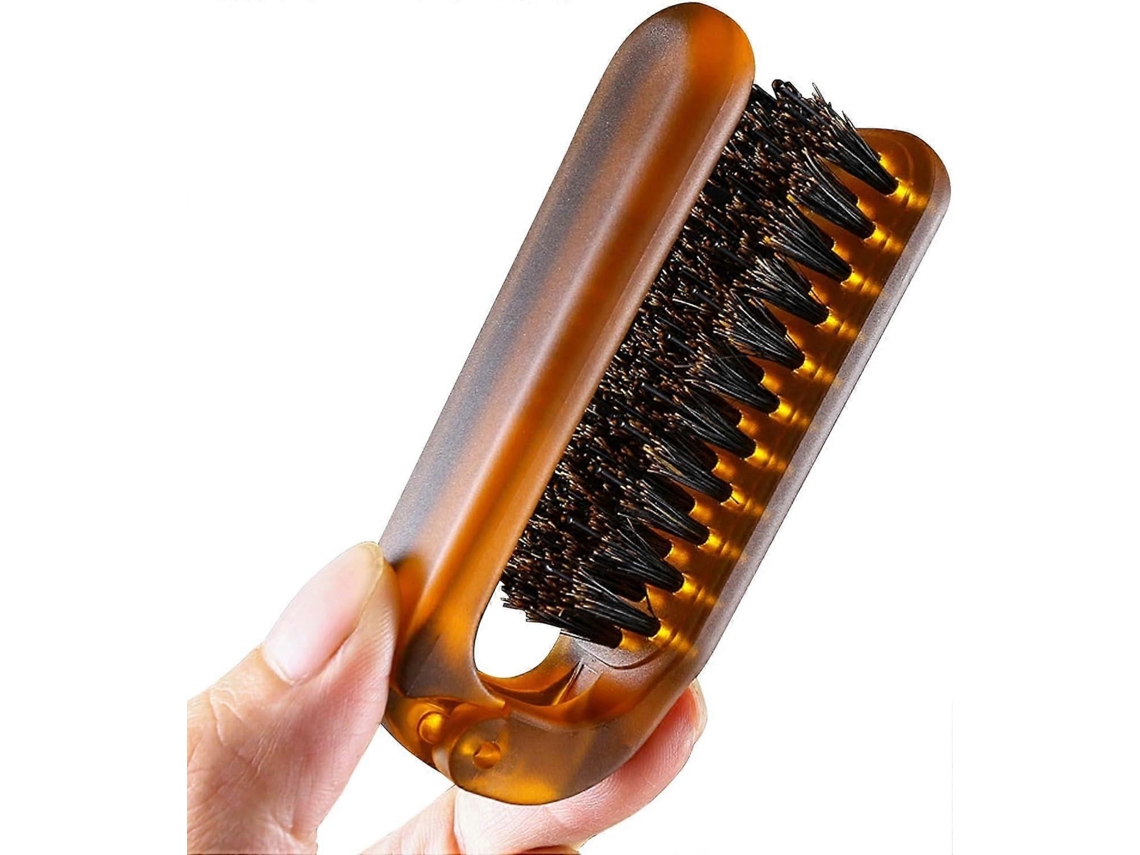 Cepillo plegable y portátil con cerdas de jabalí, peine de bolsillo para desenredar y masajear el cabello mientras viajas. Rosewell (ámbar).