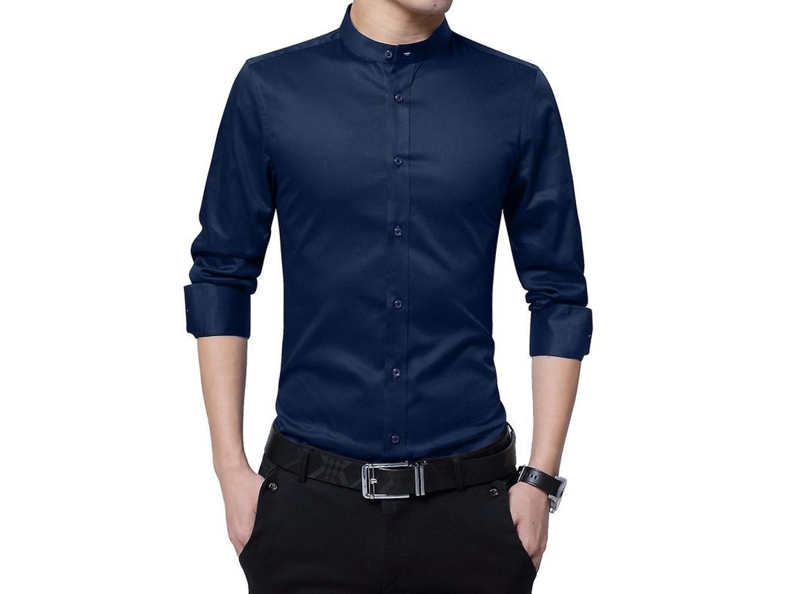 2026-camisa Hombre De Manga Larga Con Cuello Alto Mystdiy De Algodón Ajustable Y Reversible