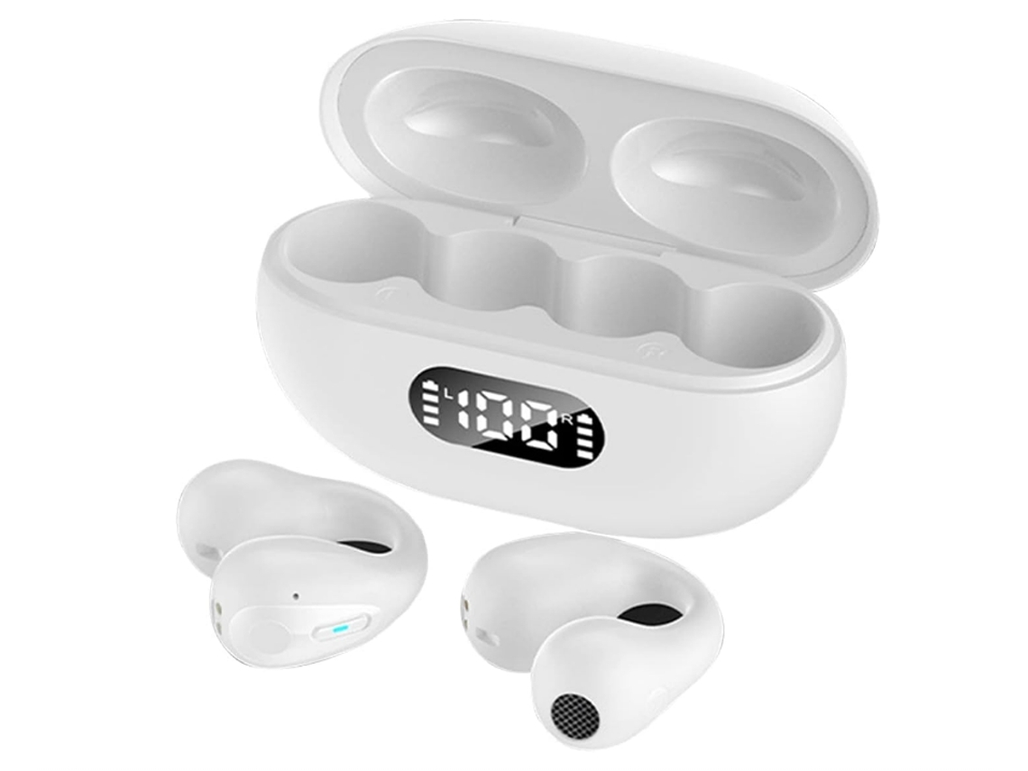 YEMAESRE Q80 Auriculares inalámbricos Bluetooth 5.3 con ganchos para micrófono Impermeable Cancelación de ruido Blanco