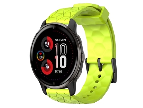 Correa de reloj inteligente para Garmin Venu 2 Plus de 20 mm de silicona de color sólido con patrón de fútbol (verde lima)