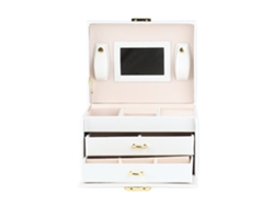 Organizador De Joyas De 3 Niveles, De Piel Sintética, Estuche De Almacenamiento Con Espejo Blanco.