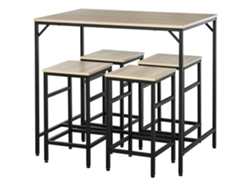 Conjunto De Mesa Alta Y 4 Taburetes, Estilo Industrial, Metal Y Madera Clara.