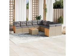 Conjunto de sofá de jardín de 11 piezas con cojines, mimbre sintético beige, DKD Home Decor