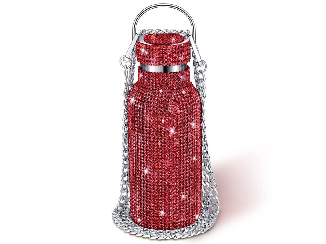 Botella térmica Rebe de acero inoxidable con piedras brillantes, 500 ml, roja.