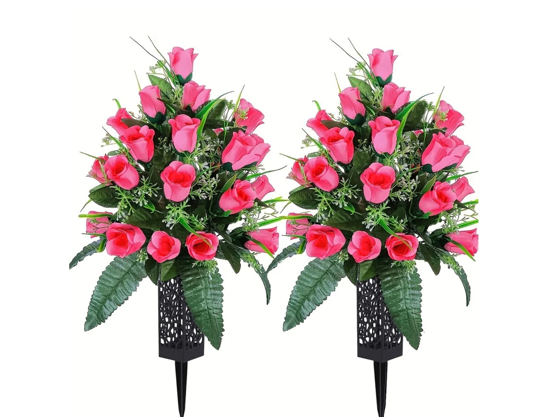 VIVILIYYA Flores Artificiais Para Cemitério Com Vaso, 2 Unidades, Rosa Lírio Para Túmulos E Decoração De Lápides