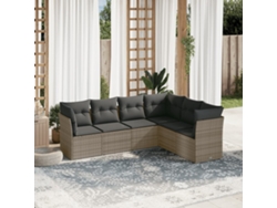 Conjunto de sofá de jardín de 6 piezas con cojines de mimbre gris, Dkd Home Decor
