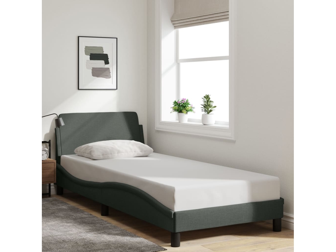 Estructura De Cama Sin Colchón Tela Gris Oscuro 80x200 Cm