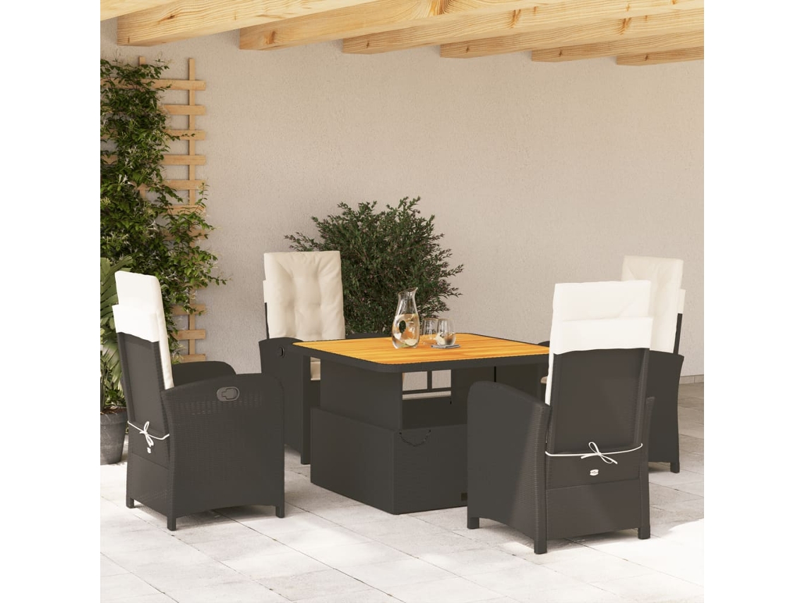 Juego de comedor de jardín de 5 piezas con cojines de mimbre negros de DKD Home Decor