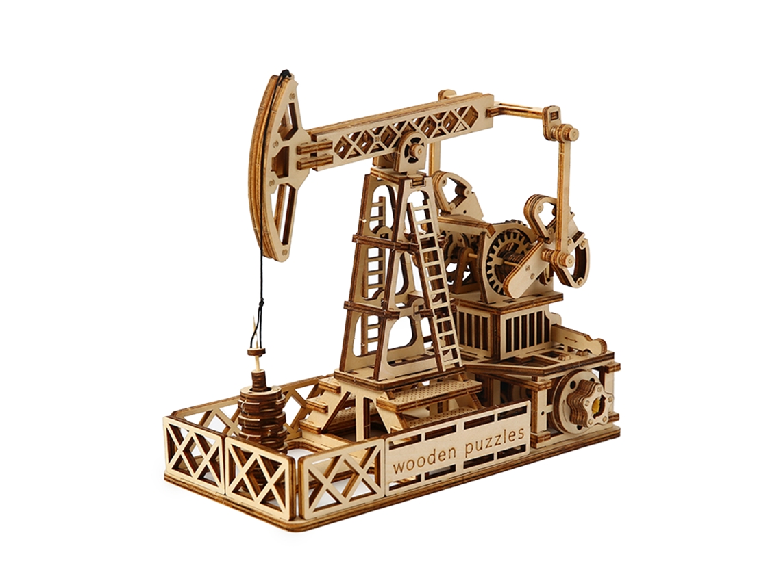 Maqueta 3D de madera de un pozo petrolero con movimiento mecánico, 186 piezas (175 x 175 x 175 cm)