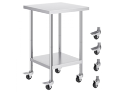 Mesa de acero inoxidable ajustable con ruedas y estantes para cocina y restaurantes Tekmaquinas