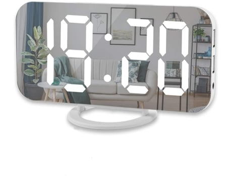 Reloj despertador digital, relojes LED con superficie de espejo grande de 6 pulgadas con puertos de cargador USB duales, brillo automático/personal...
