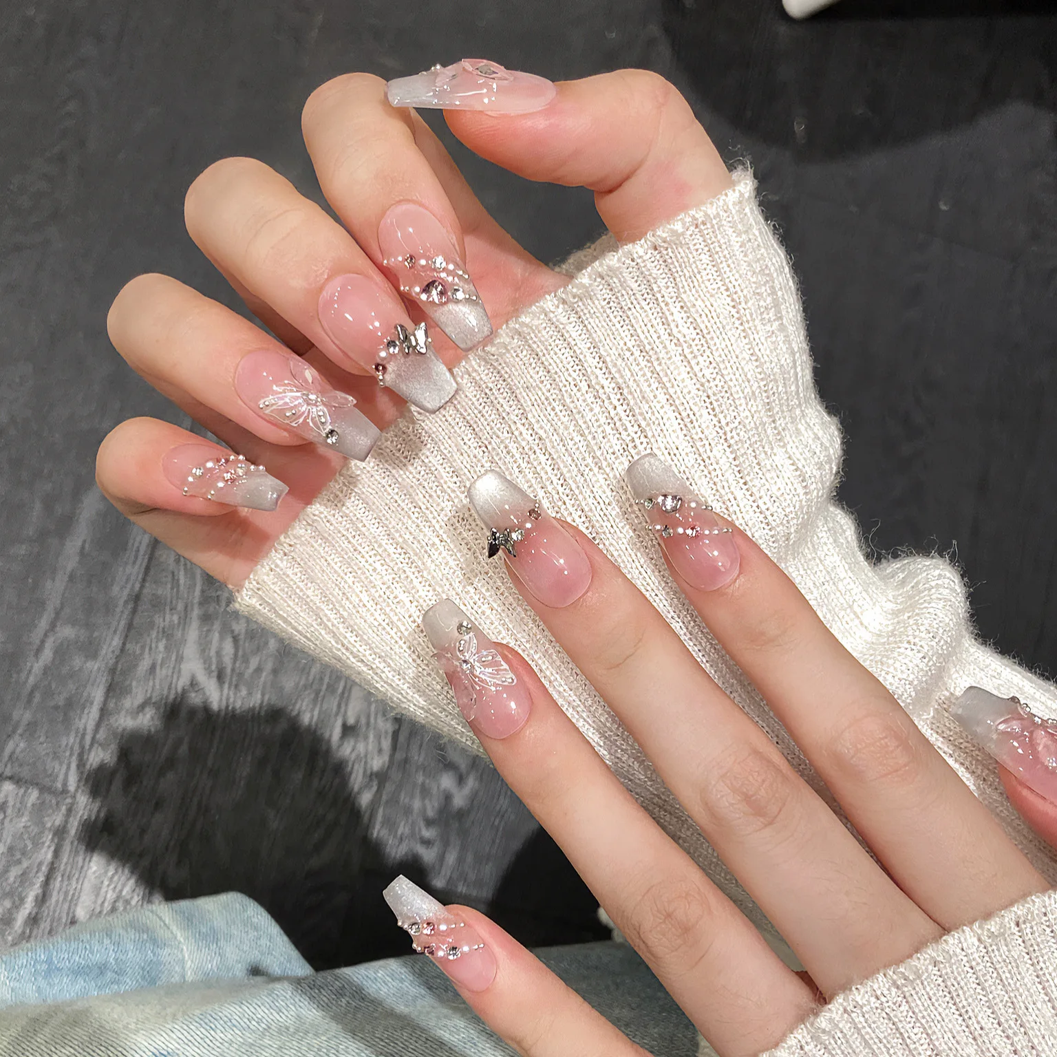 (2048-m) Paquete De 10 Puntas De Uñas Artificiales De Ajuste A Presión