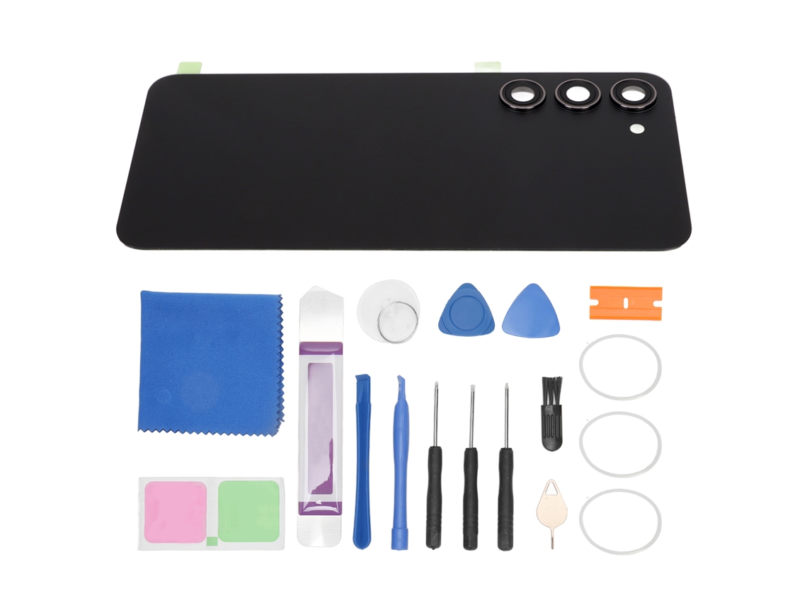 Kit De Cristal Trasero Negro Con Soporte A Presión Para Samsung Galaxy S23 Plus