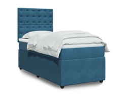 Cama Box Spring Con Colchón Terciopelo Azul Oscuro 90x200 Cm