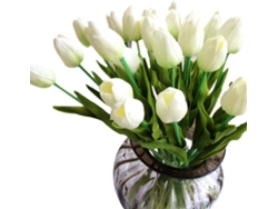 MEOIRUERY Juego de 10 Flores Artificiales de Tulipán para Decoración de Boda y Hogar - Blanco
