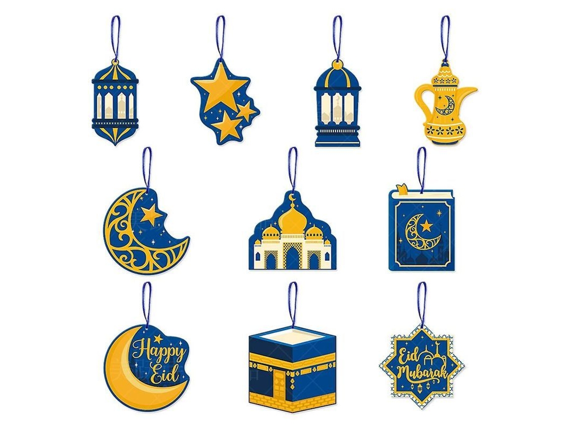 10 Piezas De Adornos Colgantes Eid Mubarak, Decoración Azul Para Techo Del Hogar, Ramadán
